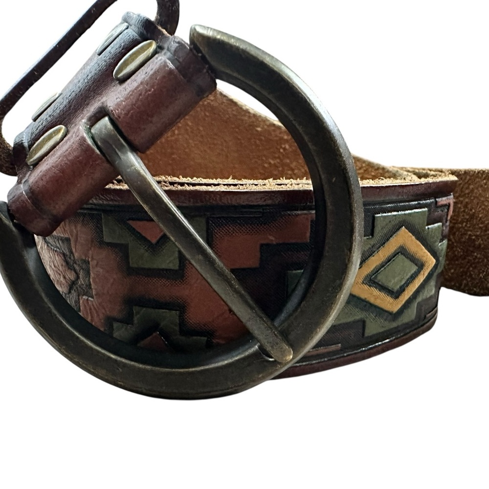 Mossimo Supply Co. Brown Geometric Belt Southwestern Tooled S